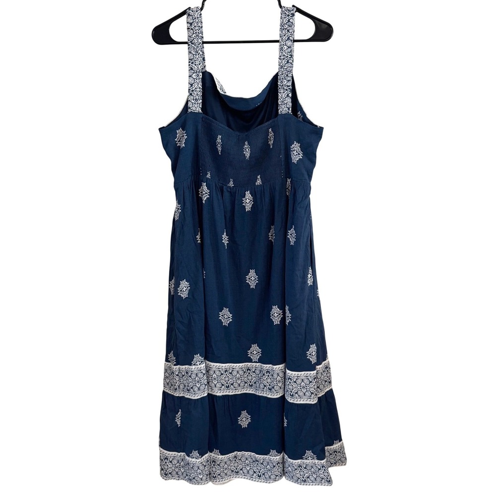 Lucky Brand Blue Medallion Print Maxi Dress, XL, Smocked Back, Pockets‎ - Picture 3 of 14